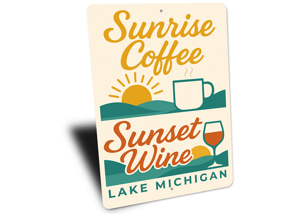 Coffee & Wine Lakeside Sign Lake Michigan Sunrise Sunset