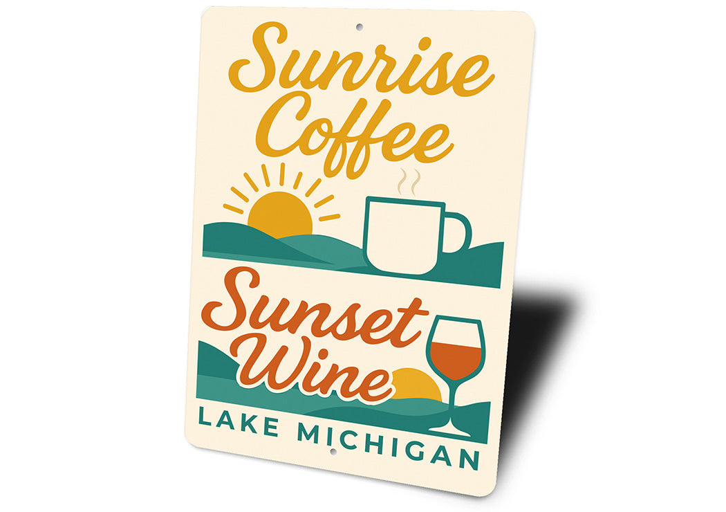 Coffee & Wine Lakeside Sign Lake Michigan Sunrise Sunset