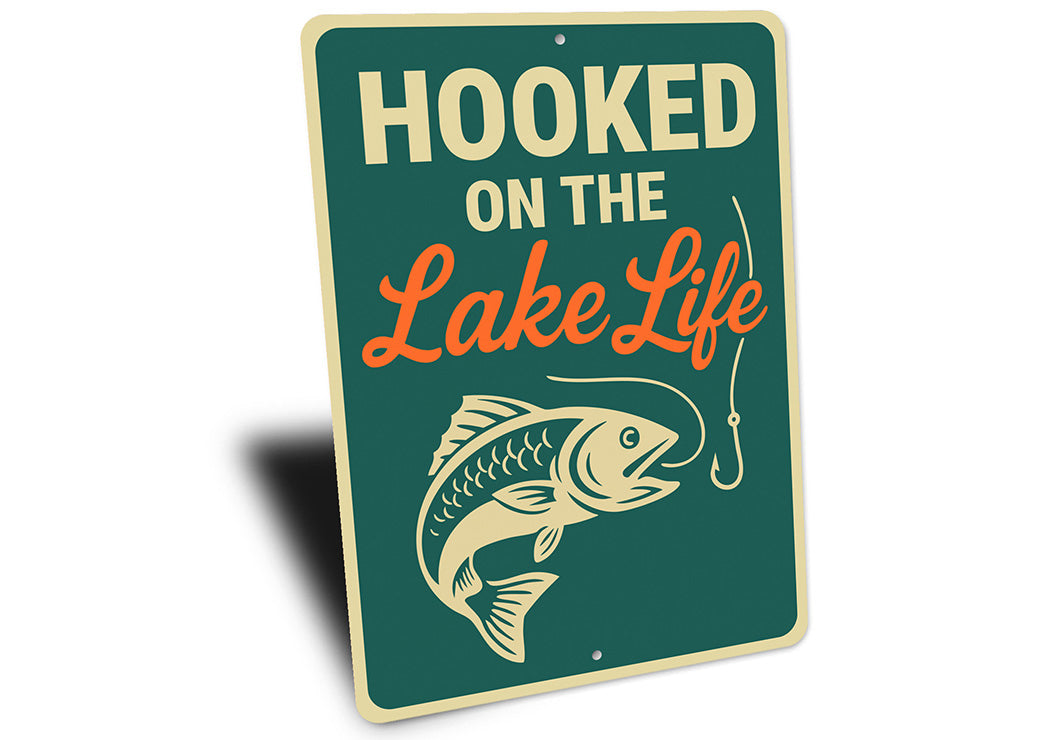 Hooked on the Lake Life Aluminum Sign Nautical Wall Decor