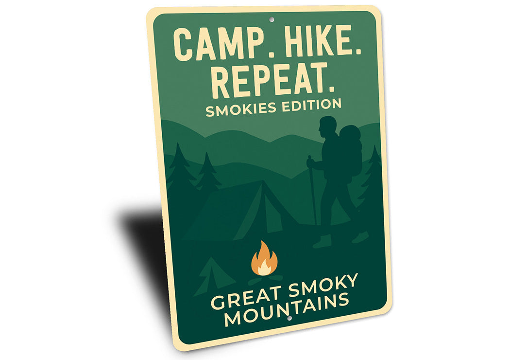 Camp Hike Repeat Sign Smokies Edition Aluminum Decor