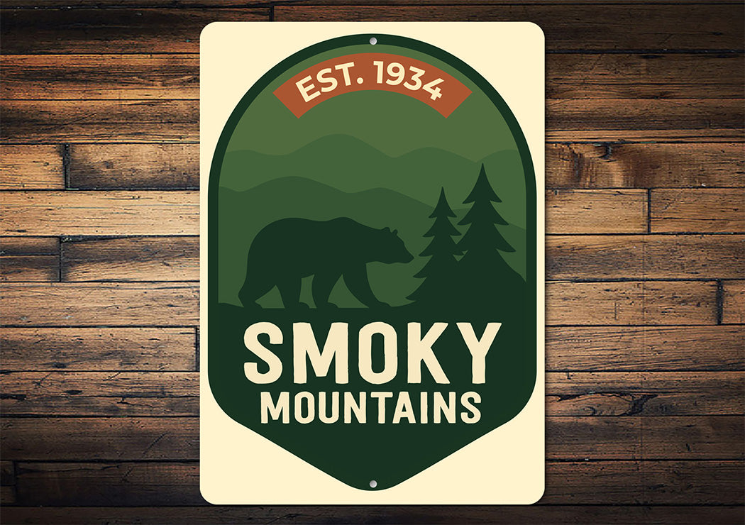 Est. 1934 Smoky Mountains Aluminum Sign National Park Decor