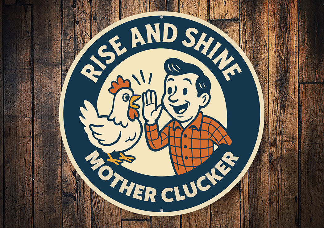 Rise and Shive Mother Clucker Aluminum Sign Edgy Farm Decor