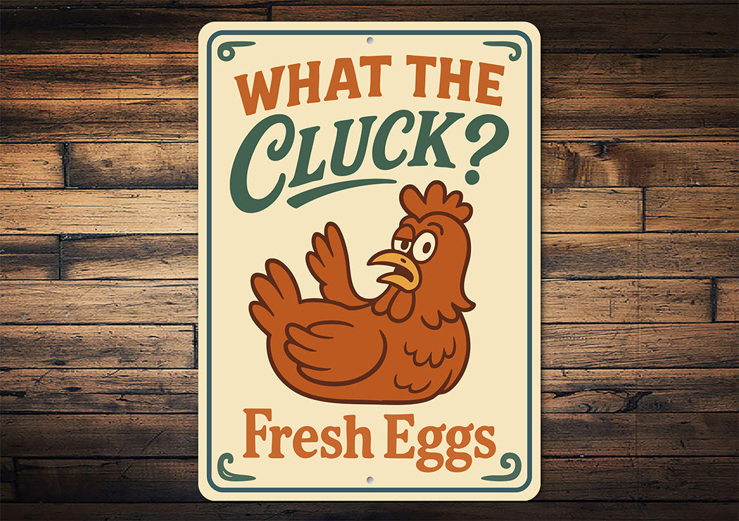 Funny What the Cluck? Aluminum Sign Fresh Eggs Farm Decor