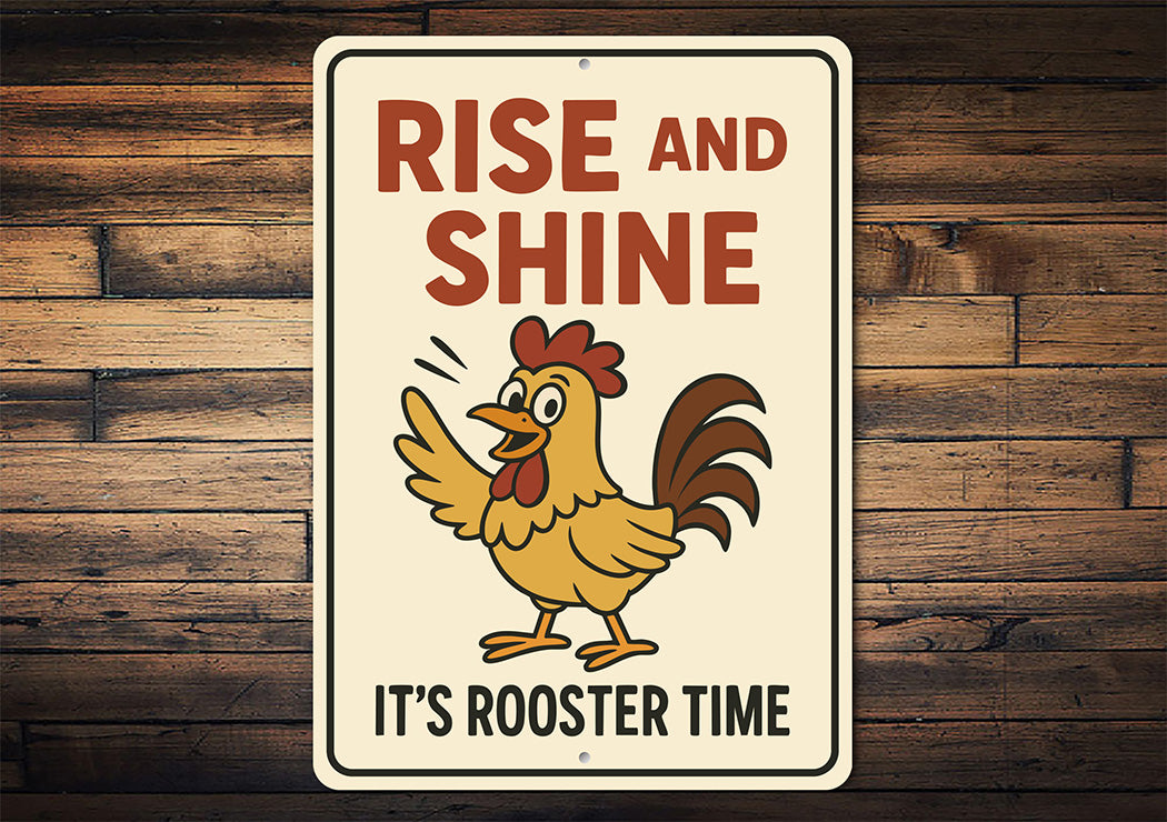 Rise and Shine It's Rooster Time Metal Sign Farmhouse Decor