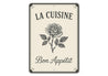 La Cuisine Bon Appétit Aluminum Sign French Kitchen Decor