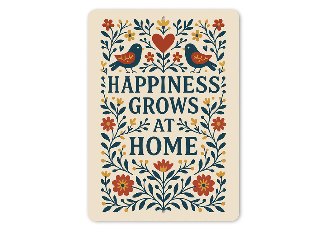 Happiness Grows at Home Metal Sign Heartwarming Wall Decor