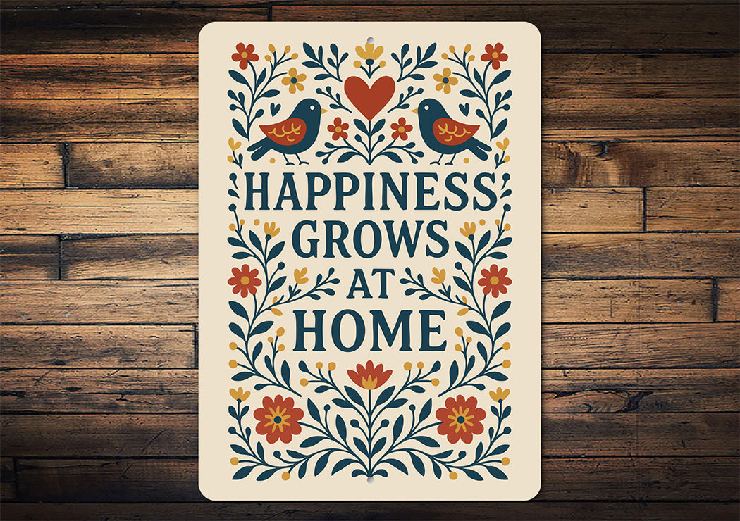 Happiness Grows at Home Metal Sign Heartwarming Wall Decor
