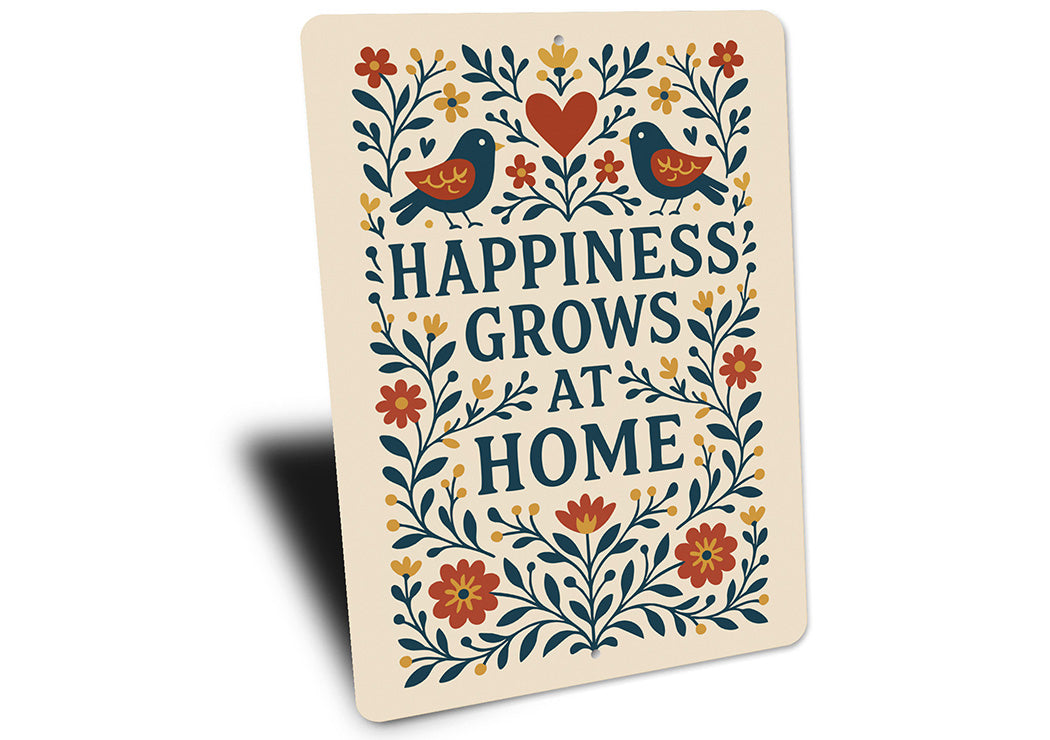 Happiness Grows at Home Metal Sign Heartwarming Wall Decor