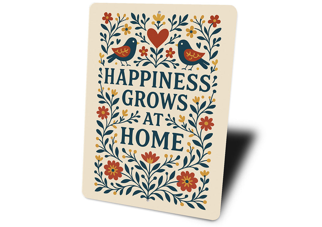 Happiness Grows at Home Metal Sign Heartwarming Wall Decor