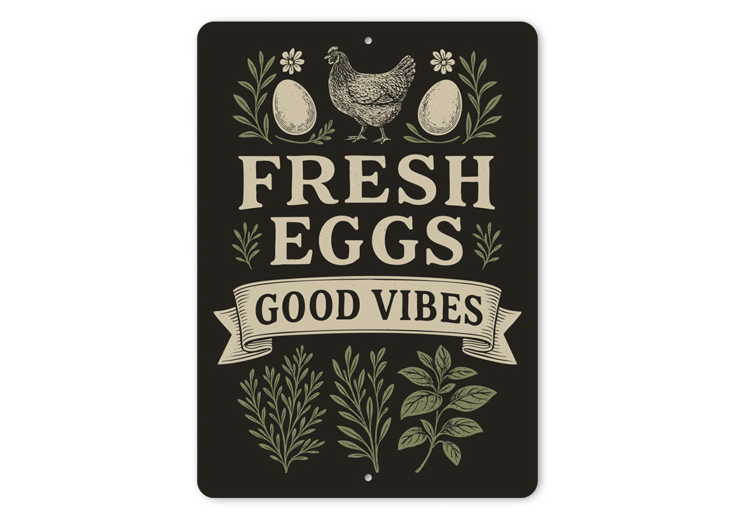Fresh Eggs Good Vibes Aluminum Sign Farmhouse Chicken Decor