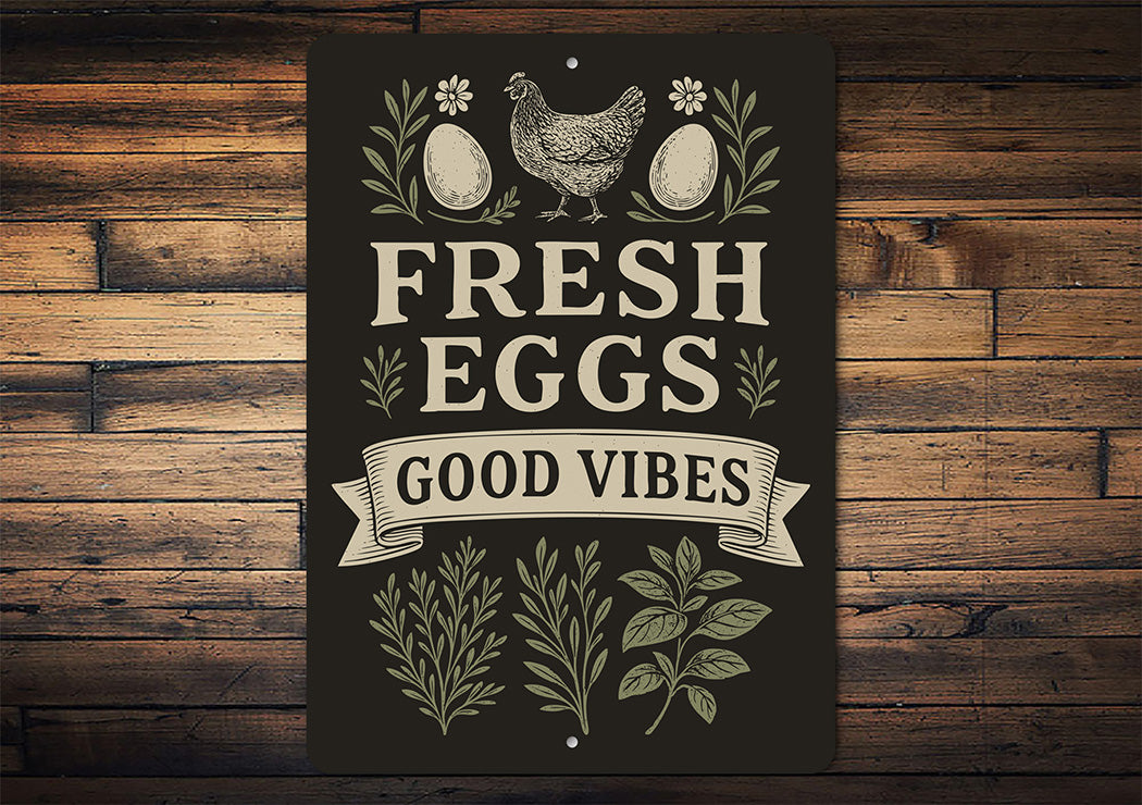 Fresh Eggs Good Vibes Aluminum Sign Farmhouse Chicken Decor