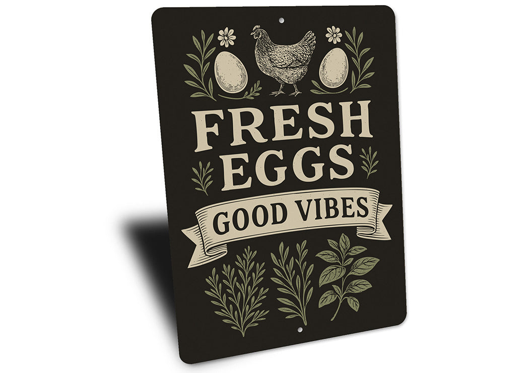 Fresh Eggs Good Vibes Aluminum Sign Farmhouse Chicken Decor
