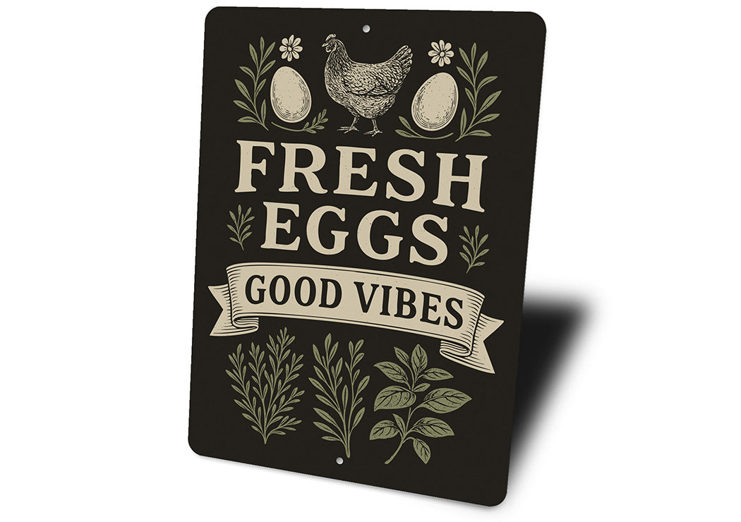 Fresh Eggs Good Vibes Aluminum Sign Farmhouse Chicken Decor