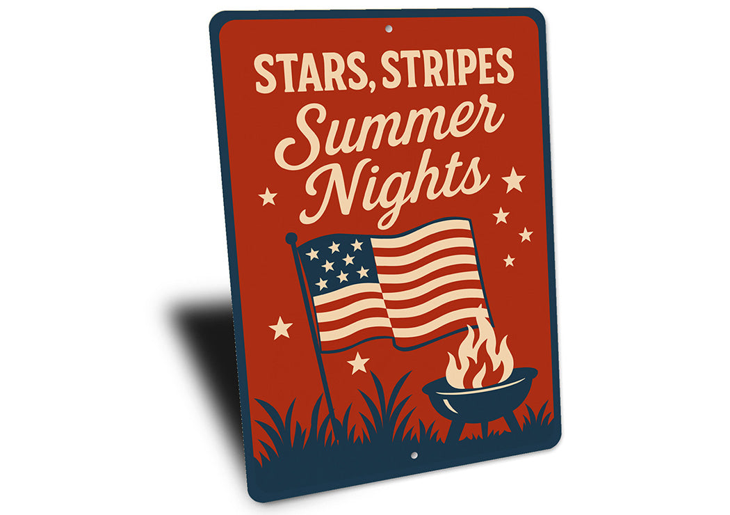 Stars Stripes Summer Nights Aluminum Sign Patriotic Decor