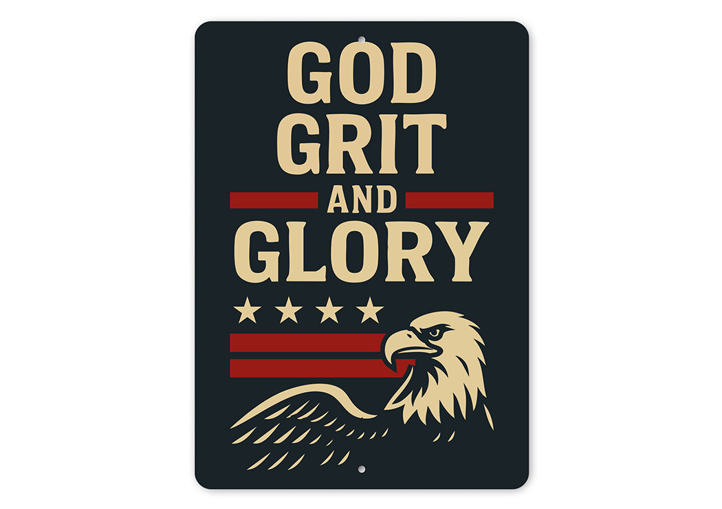 God Grit and Glory Metal Sign Inspirational Patriotic Decor