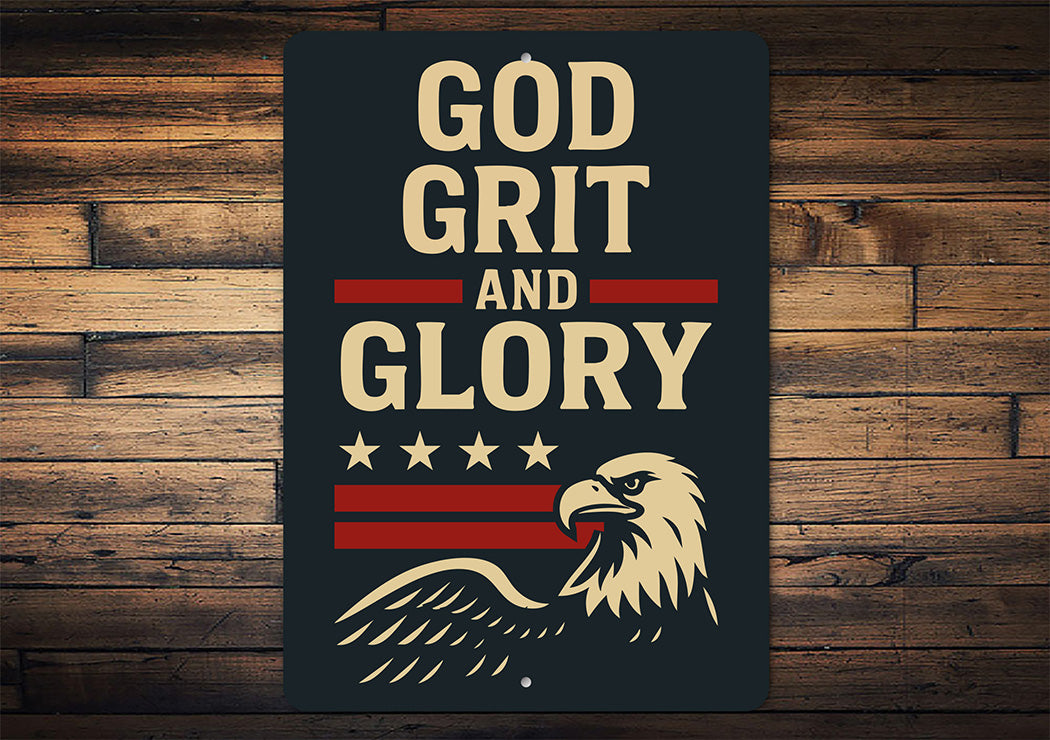 God Grit and Glory Metal Sign Inspirational Patriotic Decor