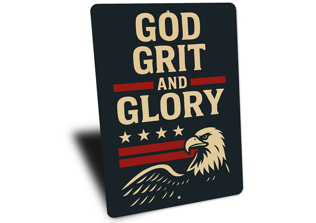 God Grit and Glory Metal Sign Inspirational Patriotic Decor