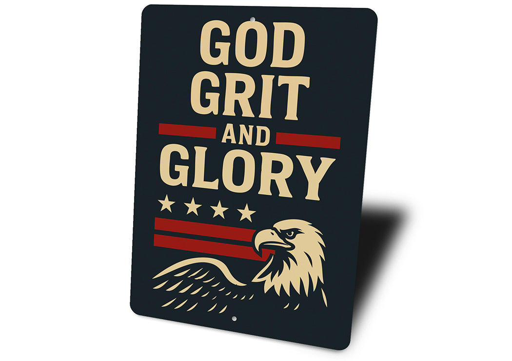 God Grit and Glory Metal Sign Inspirational Patriotic Decor