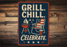 Grill Chill Celebrate Metal Sign Backyard BBQ Party Decor