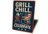Grill Chill Celebrate Metal Sign Backyard BBQ Party Decor