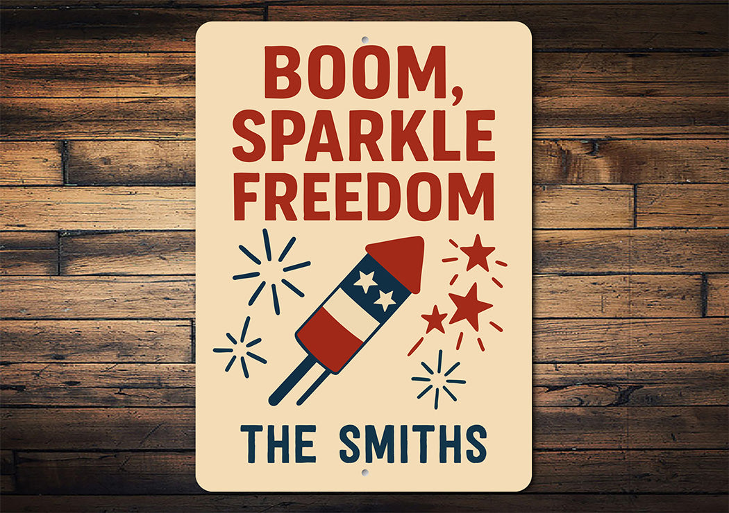 Boom Sparkle Freedom Aluminum Sign Patriotic Family Decor