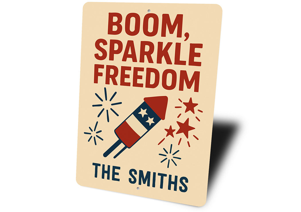 Boom Sparkle Freedom Aluminum Sign Patriotic Family Decor