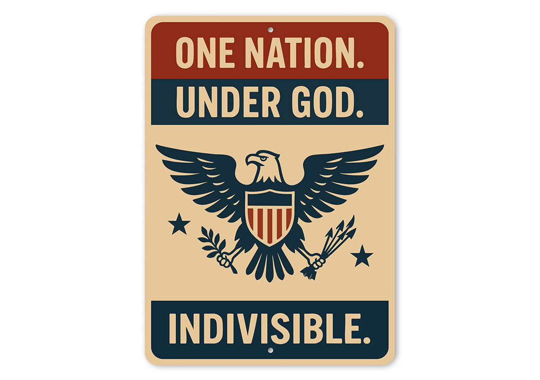 One Nation Under God Aluminum Sign Patriotic Pledge Decor