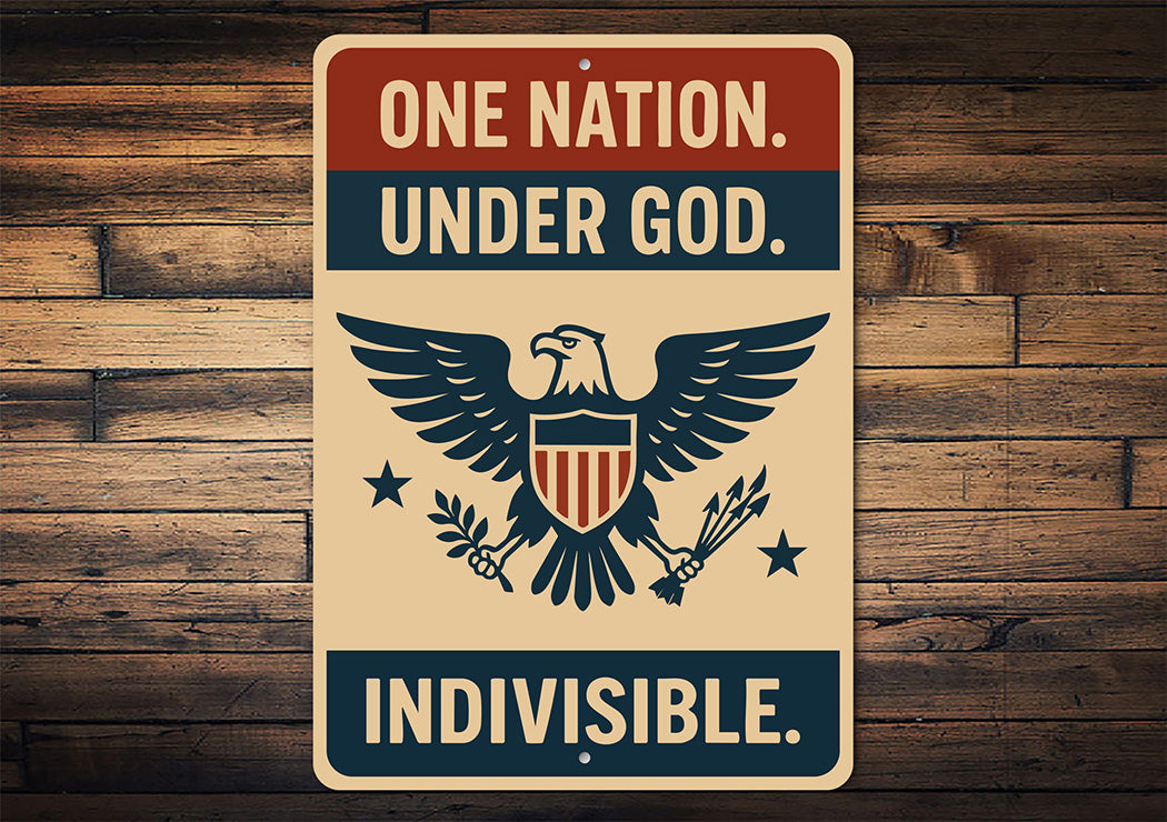 One Nation Under God Aluminum Sign Patriotic Pledge Decor