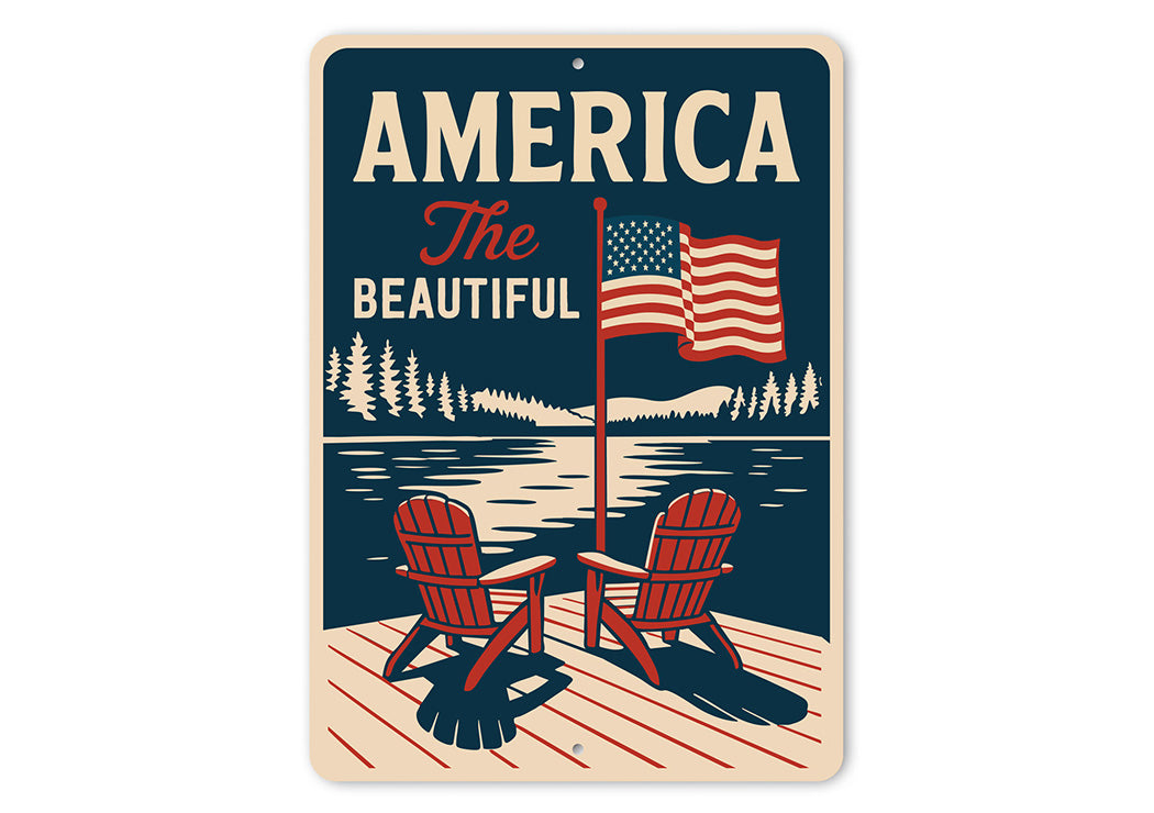 America the Beautiful Aluminum Sign Patriotic Home Decor