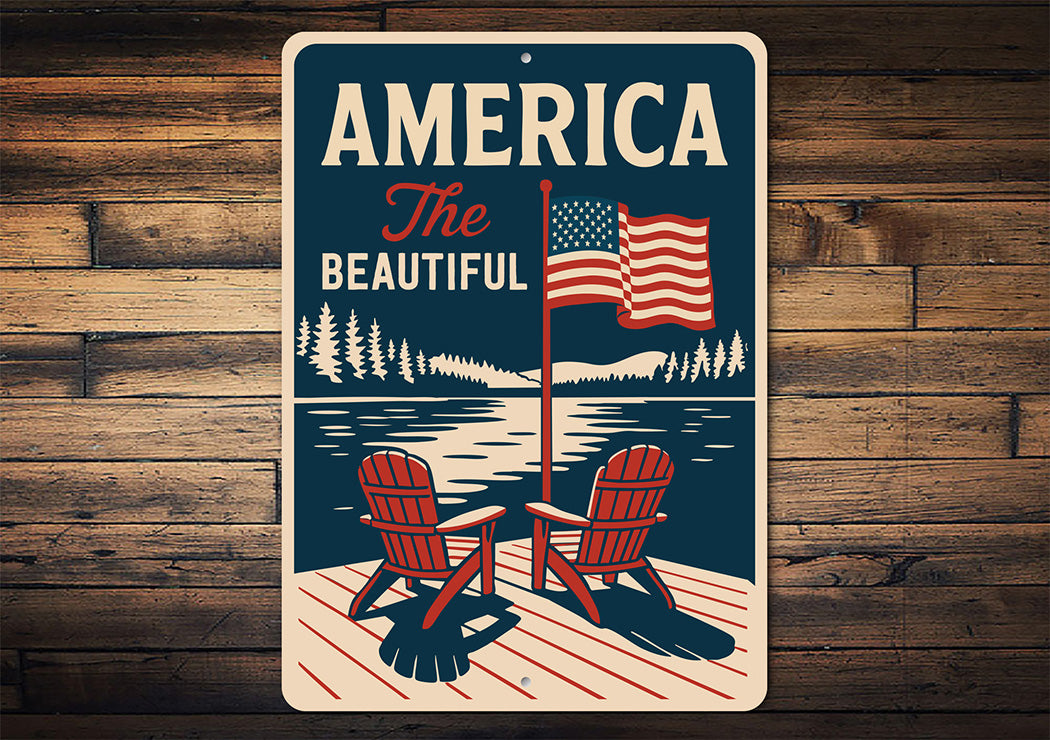 America the Beautiful Aluminum Sign Patriotic Home Decor
