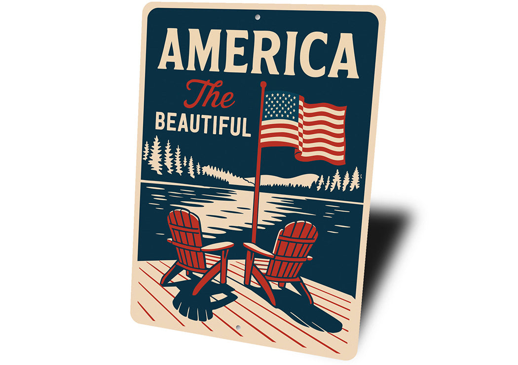 America the Beautiful Aluminum Sign Patriotic Home Decor