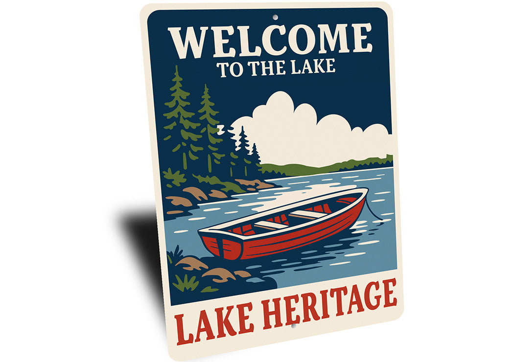 Welcome to the Lake Heritage Aluminum Rustic Lakeside Sign