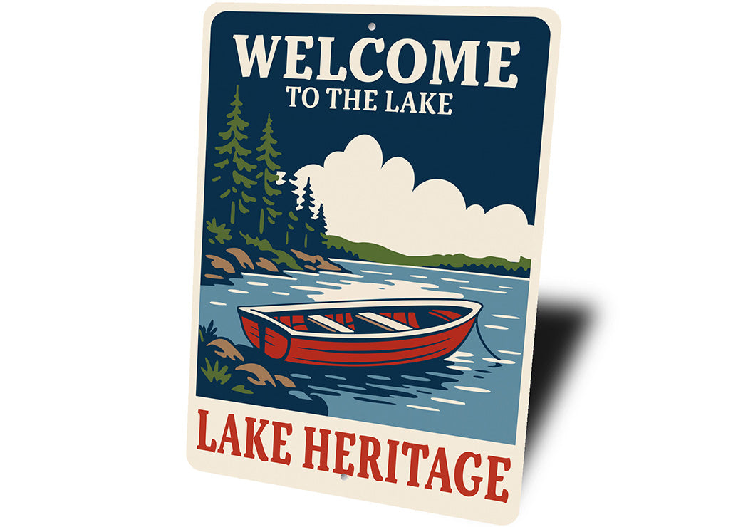 Welcome to the Lake Heritage Aluminum Rustic Lakeside Sign