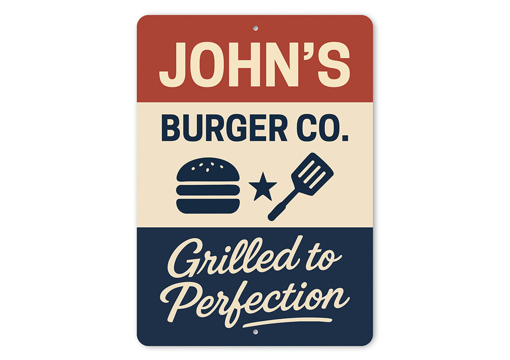 Personalized Burger Co. Grilled to Perfection Aluminum Sign