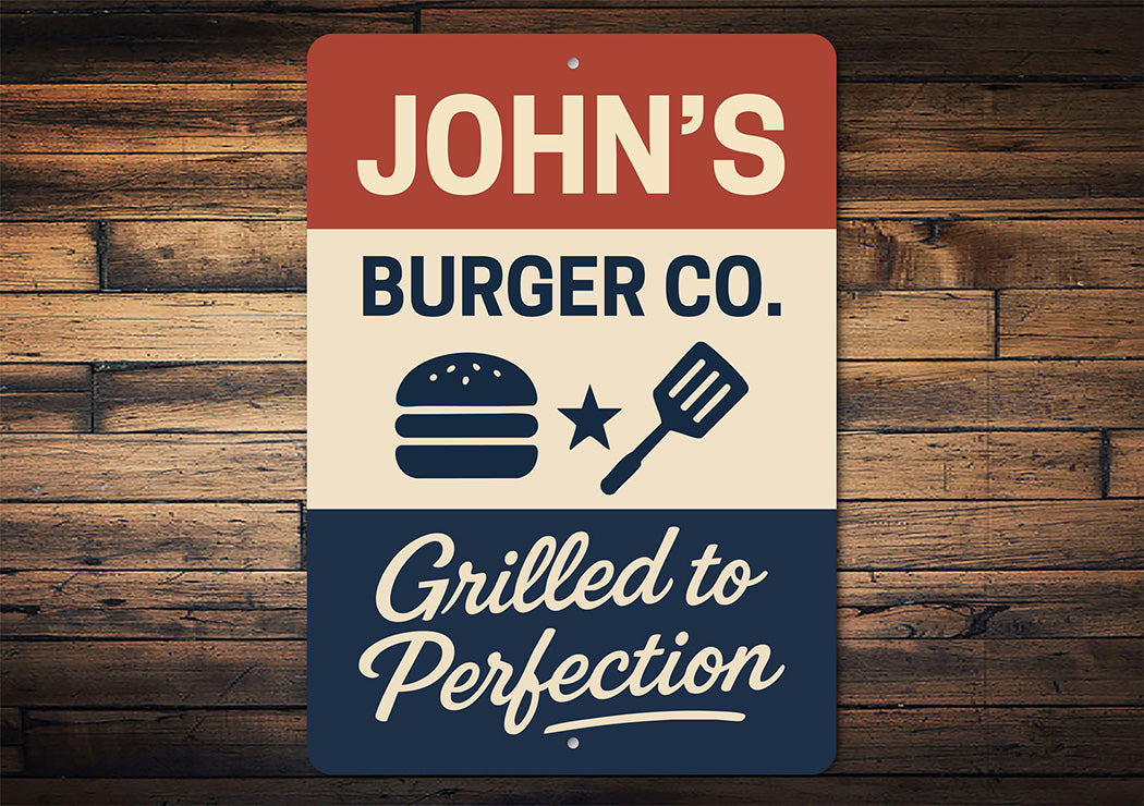 Personalized Burger Co. Grilled to Perfection Aluminum Sign