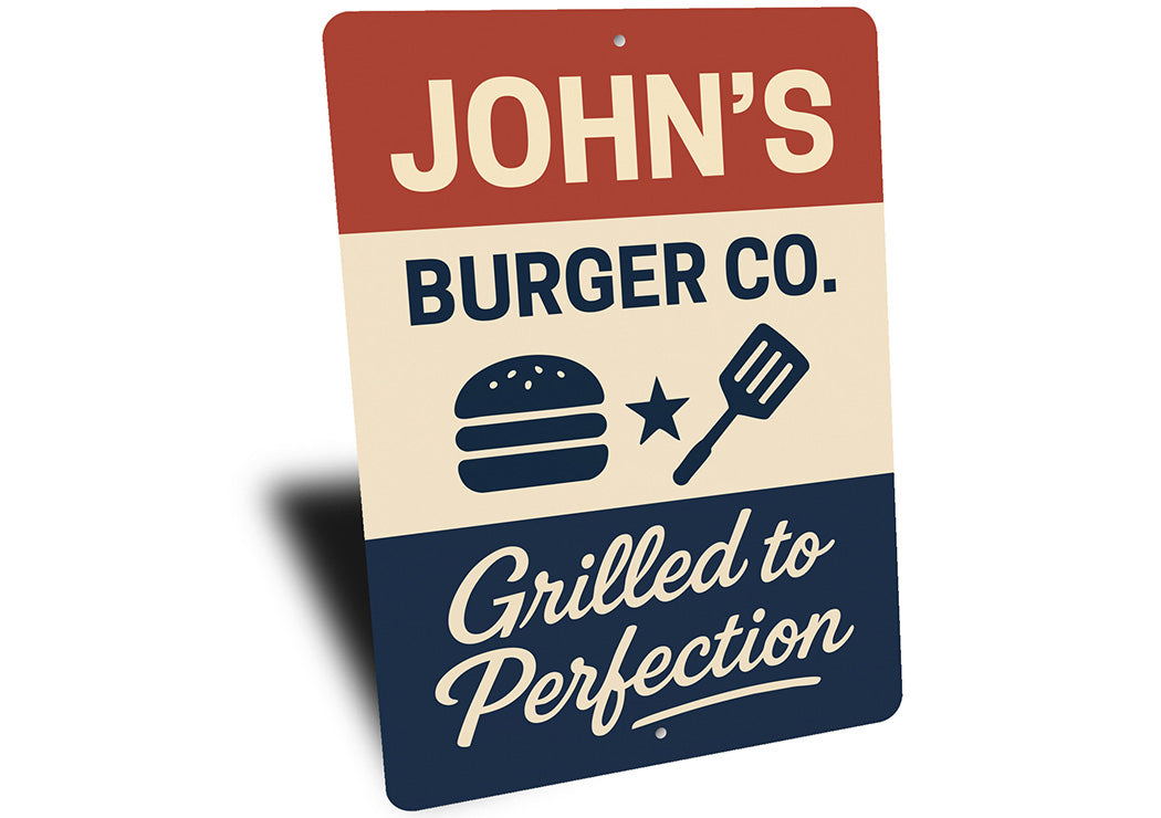 Personalized Burger Co. Grilled to Perfection Aluminum Sign