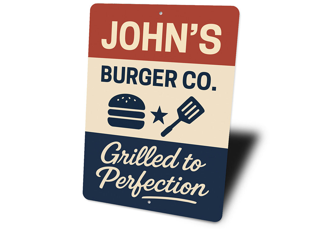 Personalized Burger Co. Grilled to Perfection Aluminum Sign