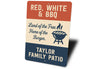 Red White & BBQ Patriotic Burger Aluminum Family Sign