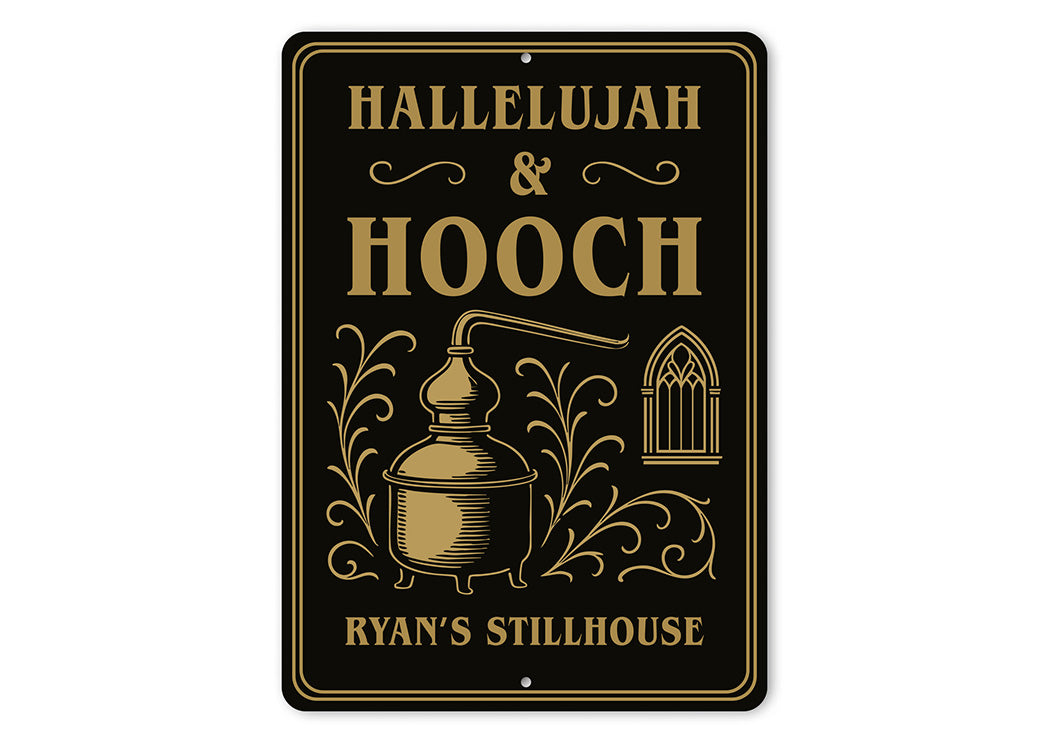 Vintage Hallelujah Hooch Metal Sign Personalized Stillhouse