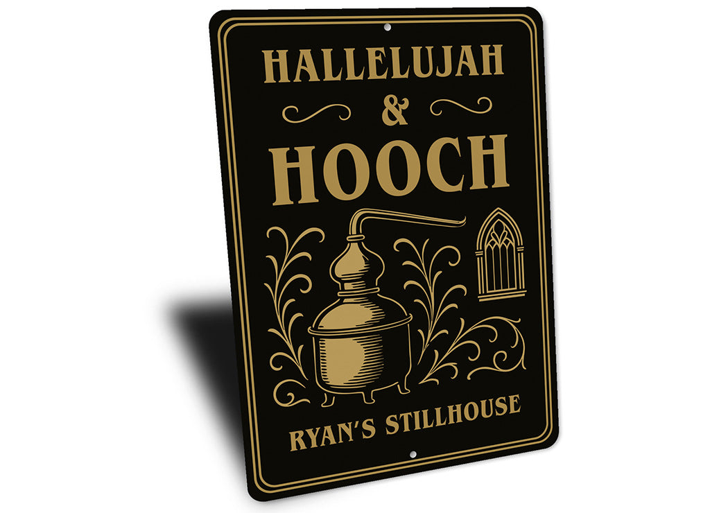 Vintage Hallelujah Hooch Metal Sign Personalized Stillhouse