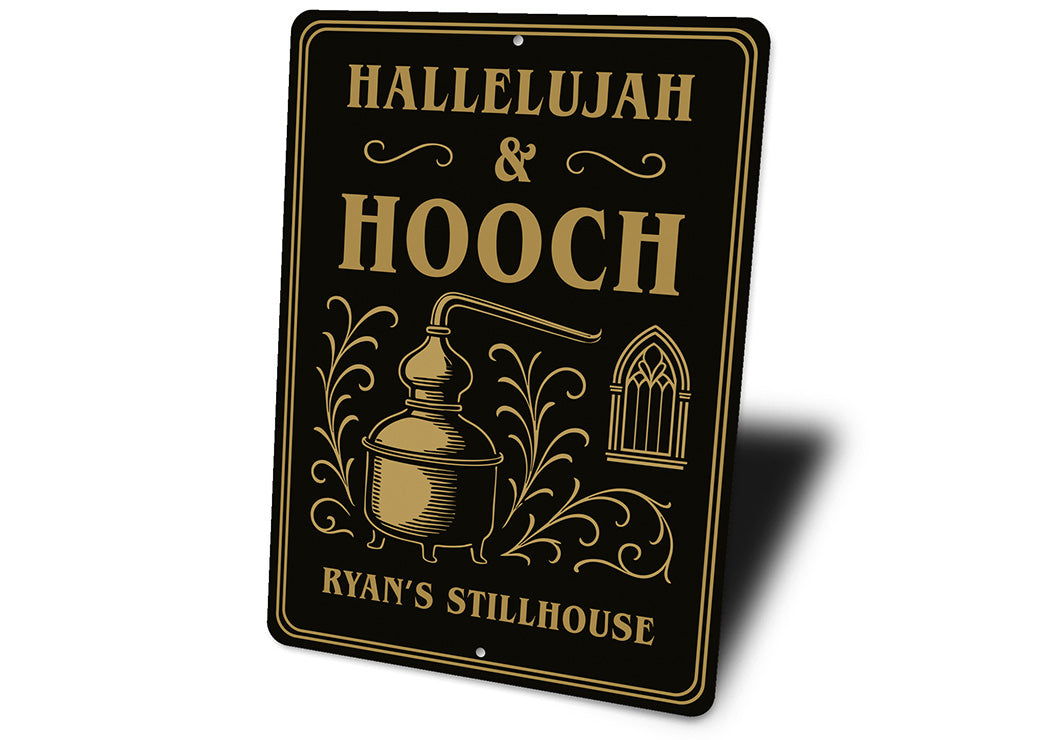 Vintage Hallelujah Hooch Metal Sign Personalized Stillhouse