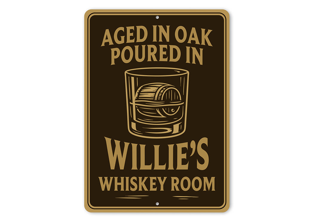 Aged in Oak, Poured in Personalized Whiskey Room Sign