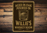 Aged in Oak, Poured in Personalized Whiskey Room Sign