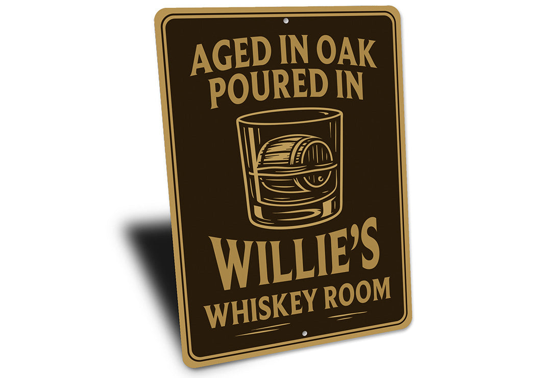 Aged in Oak, Poured in Personalized Whiskey Room Sign