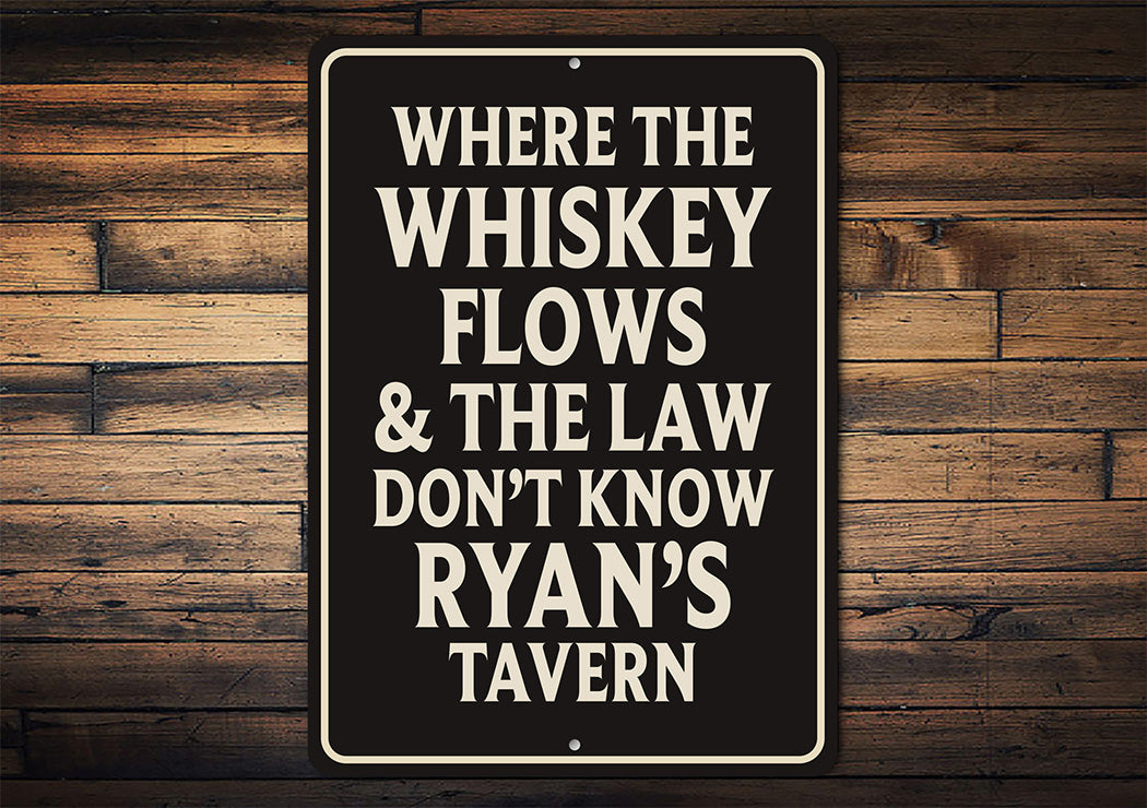 Vintage Where the Whiskey Flows Aluminum Tavern Sign