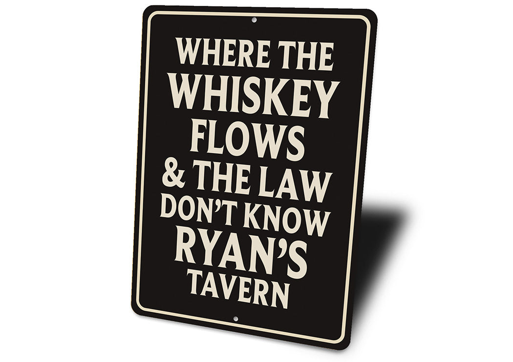 Vintage Where the Whiskey Flows Aluminum Tavern Sign