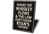 Vintage Where the Whiskey Flows Aluminum Tavern Sign