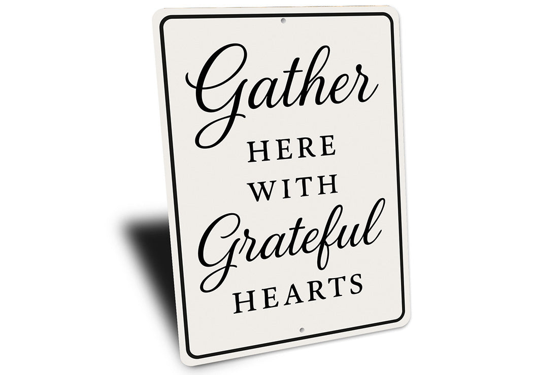 Rustic Gather Here With Grateful Hearts Aluminum Wall Sign