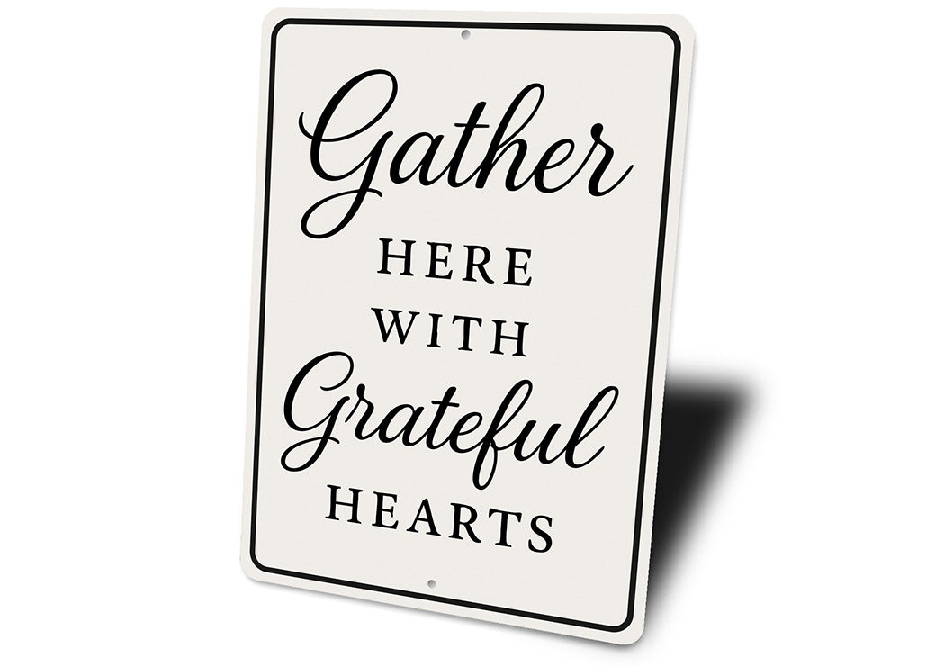 Rustic Gather Here With Grateful Hearts Aluminum Wall Sign