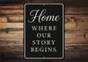 Rustic Home Where Our Story Begins Aluminum Wall Sign